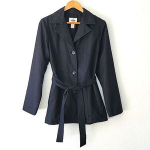 OLD NAVY Women's Black Winter Rain Trench Coat Jacket size M Waist Tie Buttons